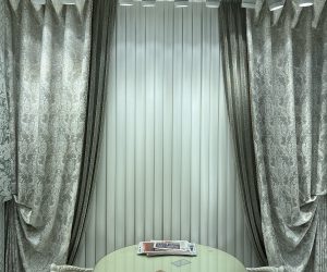 قیمت پرده سالن نشیمن حریر با شانل مدل یقه شل و دکور تور مشبکی