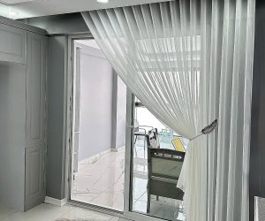 پرده حریر مینمیال حریر اتاق خواب برای درب تراس
